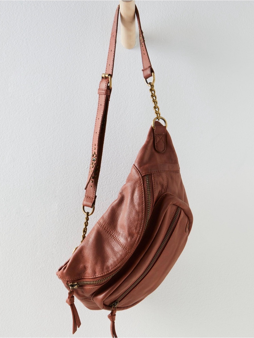 Free people Womens studded Leather archer Sling Bag